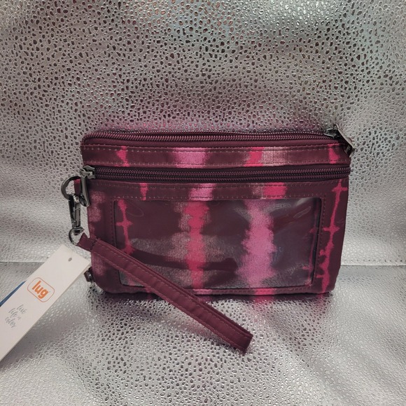 lug Handbags - Lug Peekaboo Quilted Wristlet Clutch Pink Burgundy Tie Dye Clear Window NEW